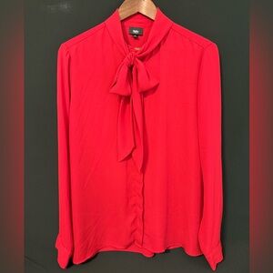 Mossimo Women's Red Bow Tie Long Sleeve Blouse Size Large